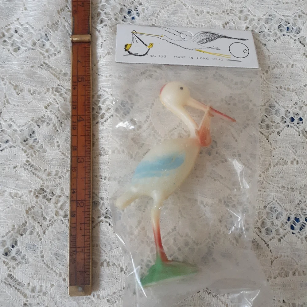 Vintage Hard Plastic Stork Cake Topper Craft Supply or Decoration Hong Kong Made